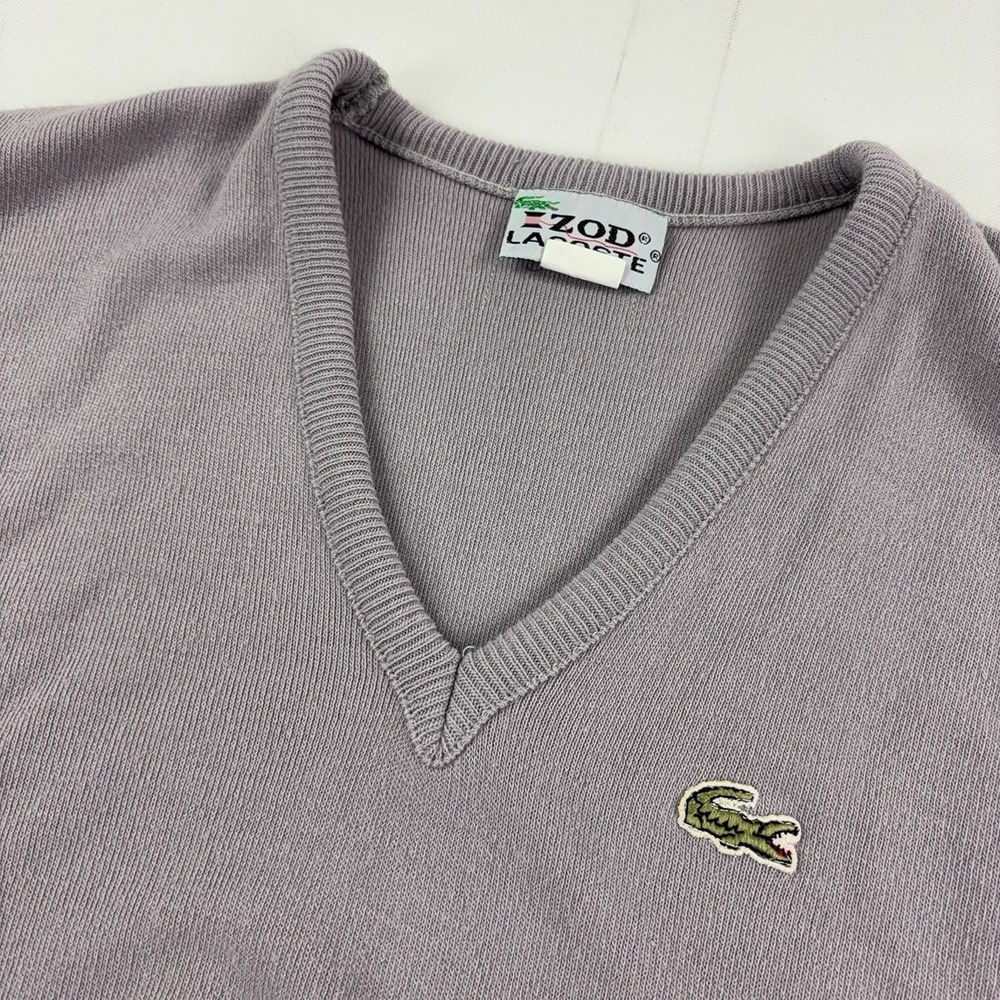 Vintage Izod Lacoste Sweater Mens Large Gray V Neck 100% Cashmere Knit Logo